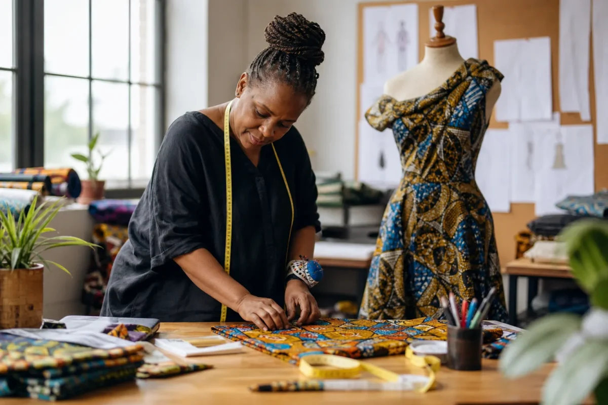 Silhouette féminine portant vêtements africains adaptés à sa morphologie