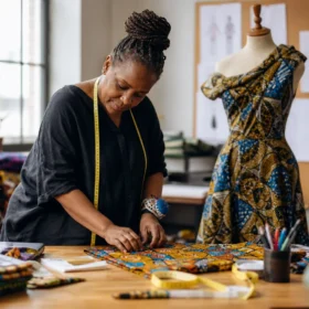 Silhouette féminine portant vêtements africains adaptés à sa morphologie