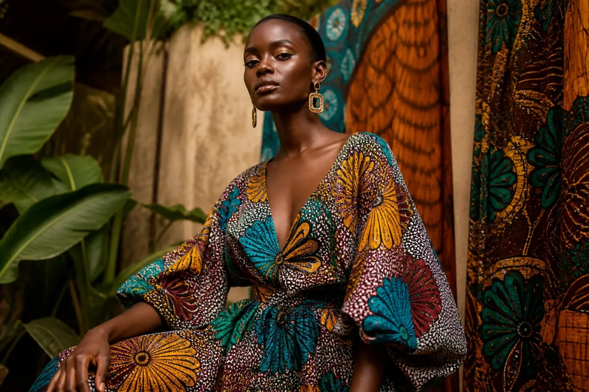 Tenue en wax avec motifs colorés pour photographie professionnelle