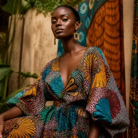 Tenue en wax avec motifs colorés pour photographie professionnelle