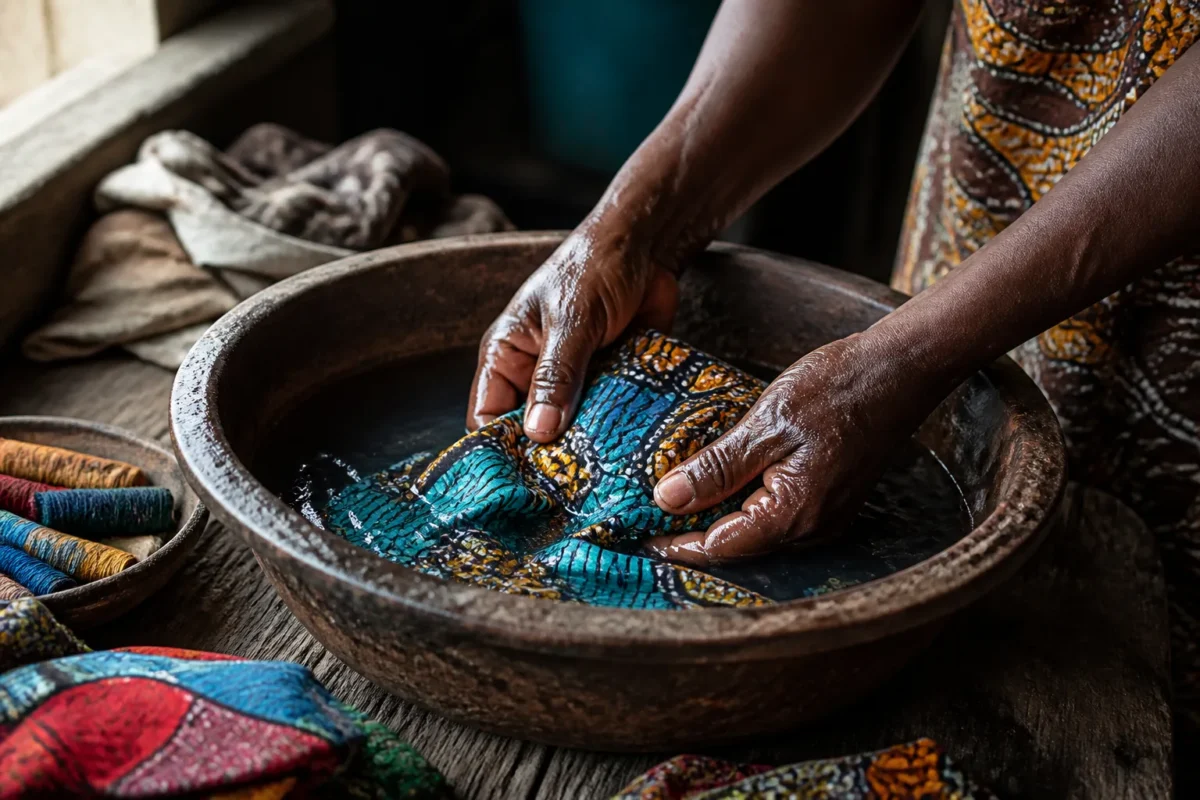 Tissu wax africain avec gestes d'entretien pour préserver couleurs