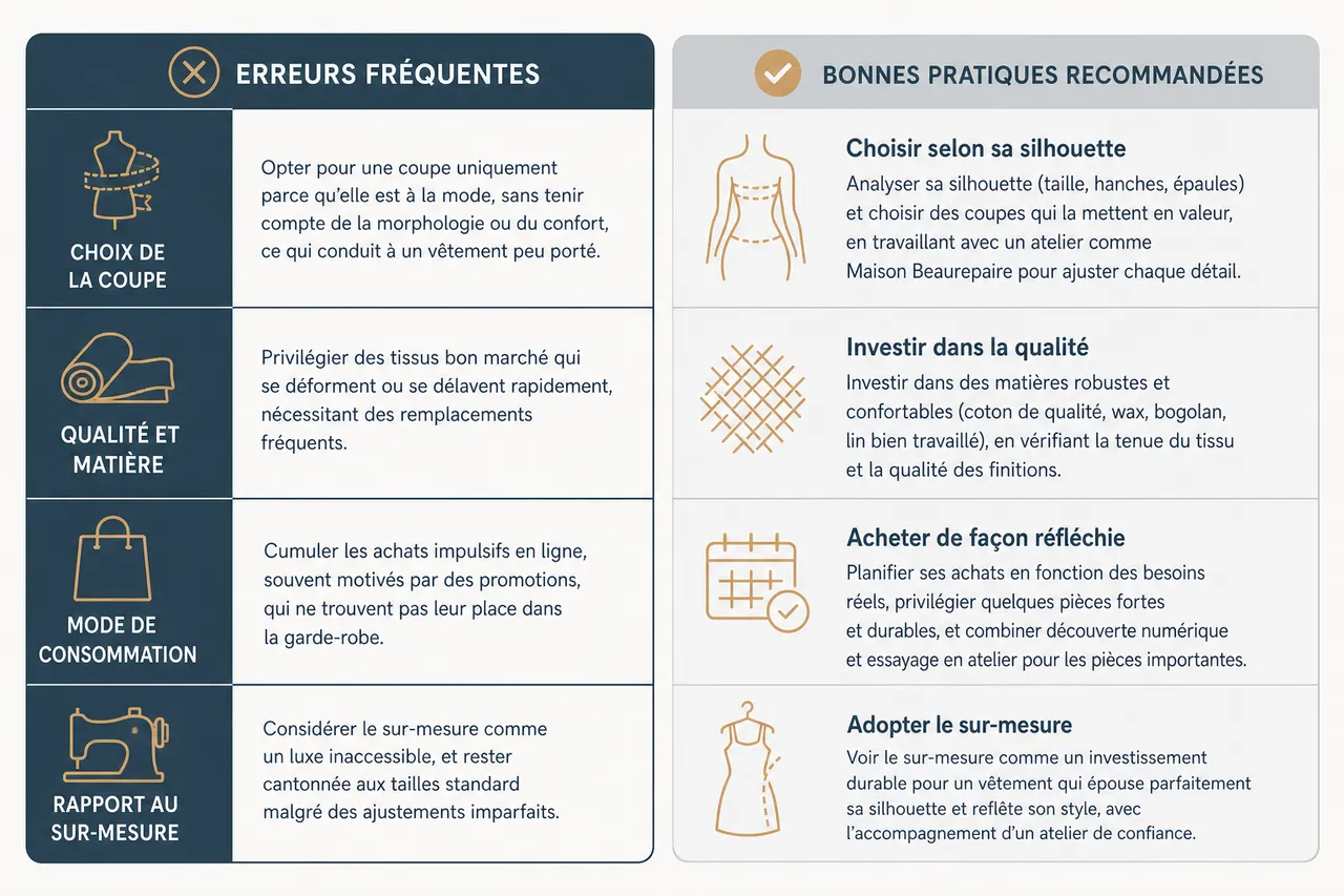 Les erreurs à éviter lors du choix de vêtements pour femme , Erreurs à éviter et bonnes pratiques: synthèse des points clés