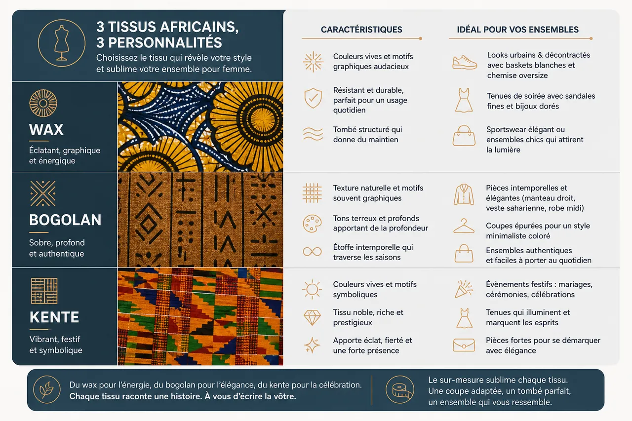 Adapter un ensemble pour femme à votre morphologie et à votre style , L’importance des tissus africains et de la création sur-mesure