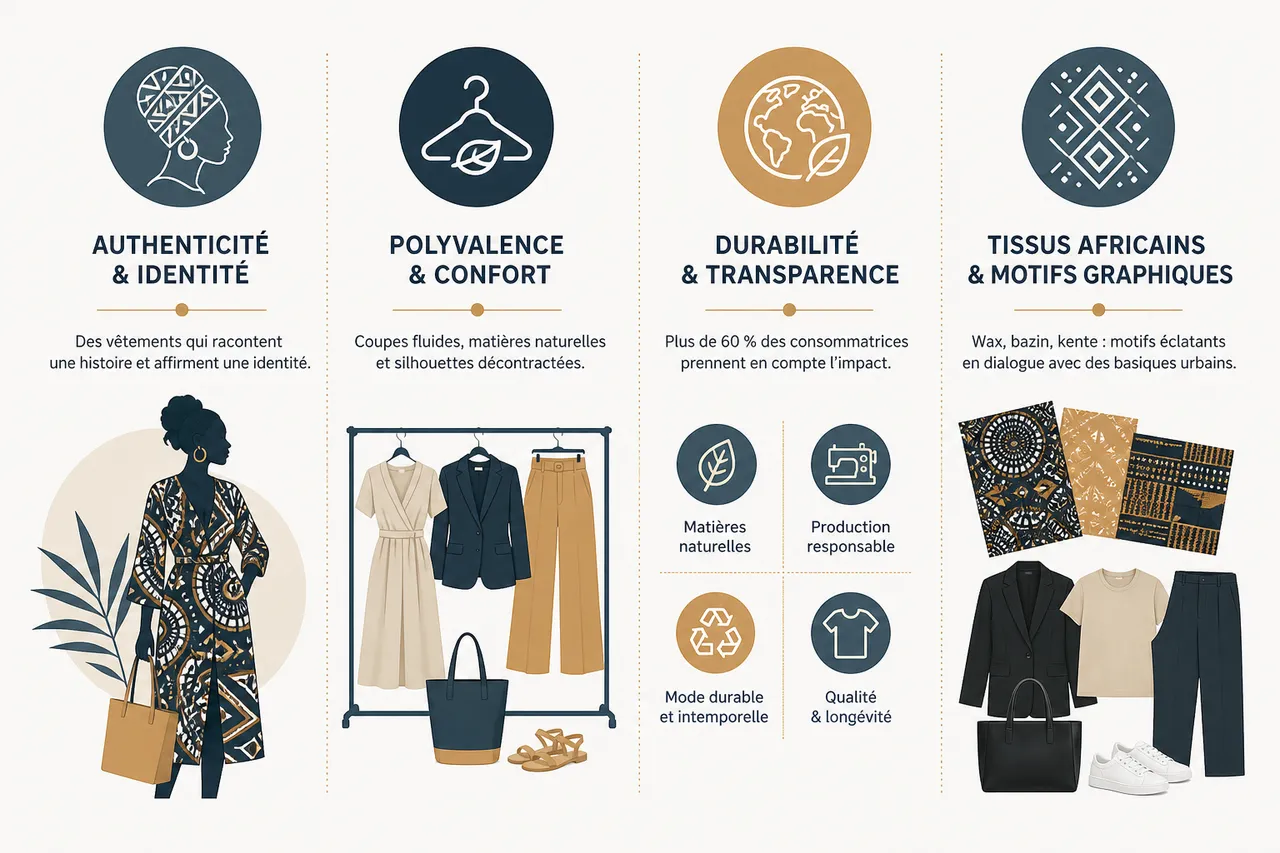 Prêt à porter féminin, 7 pièces essentielles pour construire une garde-robe polyvalente , Tendances du prêt à porter féminin en 2026 et valorisation des tissus africains