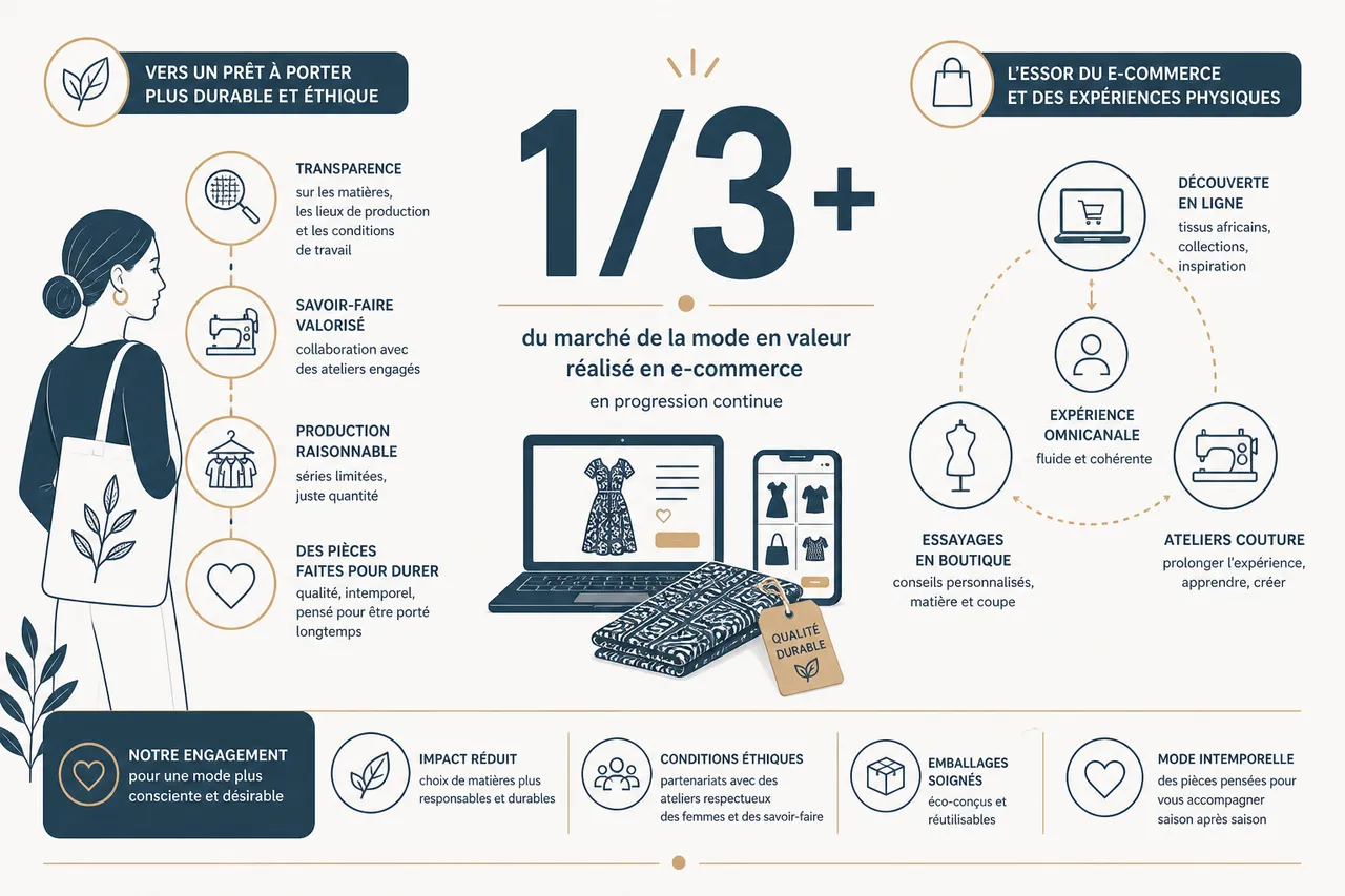 Prêt à porter féminin, 7 pièces essentielles pour construire une garde-robe polyvalente , Prêt à porter responsable: consommation consciente et digitalisation