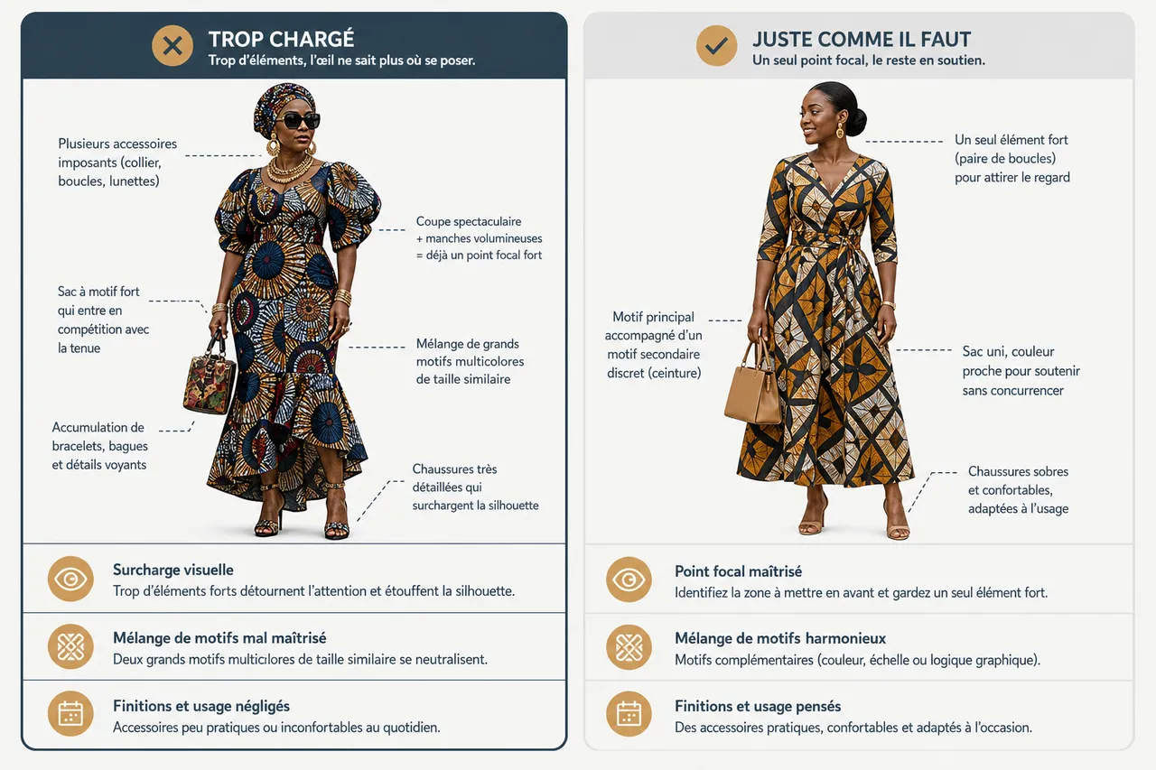 7 façons d’assortir vos accessoires à une tenue en wax , Erreurs courantes à éviter lors de l’association accessoires/wax