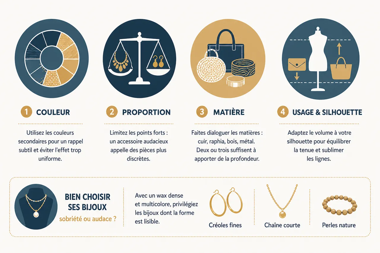 7 façons d’assortir vos accessoires à une tenue en wax , Les règles d’or pour harmoniser accessoires et tenues en wax