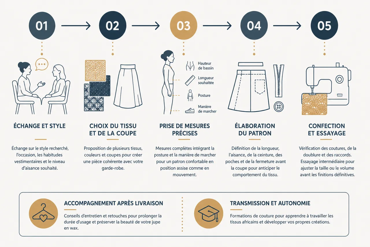Jupe en wax élégante pour le quotidien et les occasions spéciales , Le processus de création chez Maison Beaurepaire