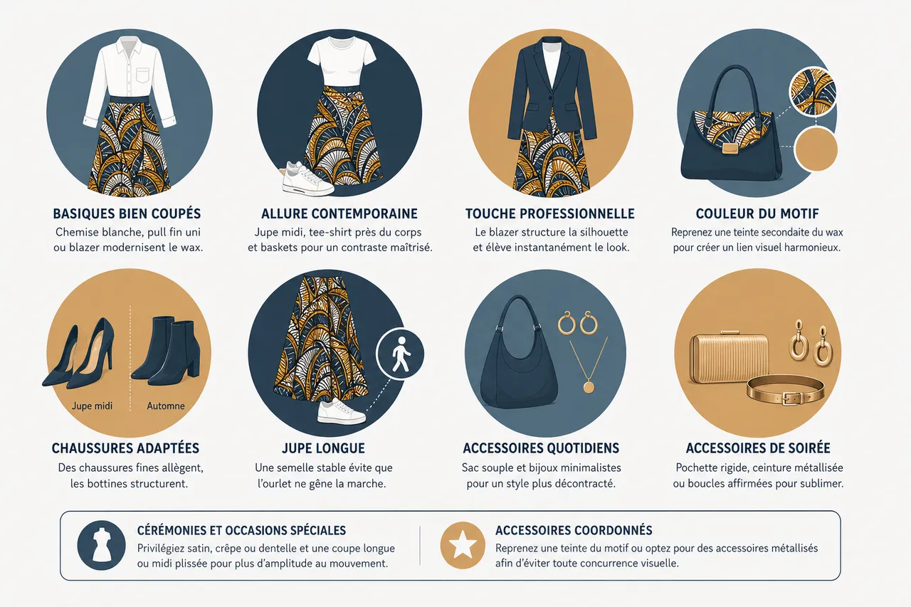 Jupe en wax élégante pour le quotidien et les occasions spéciales , Conseils de style: comment porter la jupe en wax élégante?