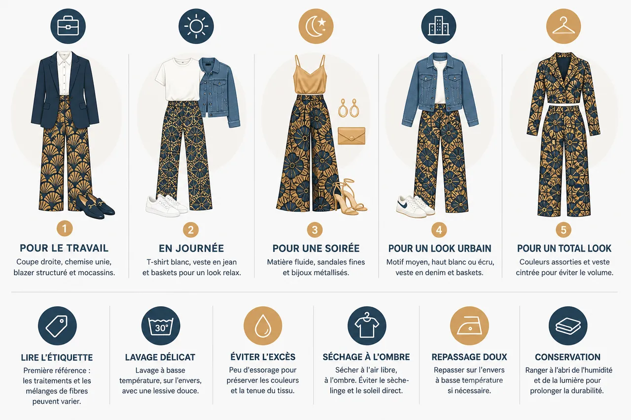 Pantalon en wax femme, les modèles à adopter cette saison , Conseils de style et d'entretien pour le pantalon en wax femme