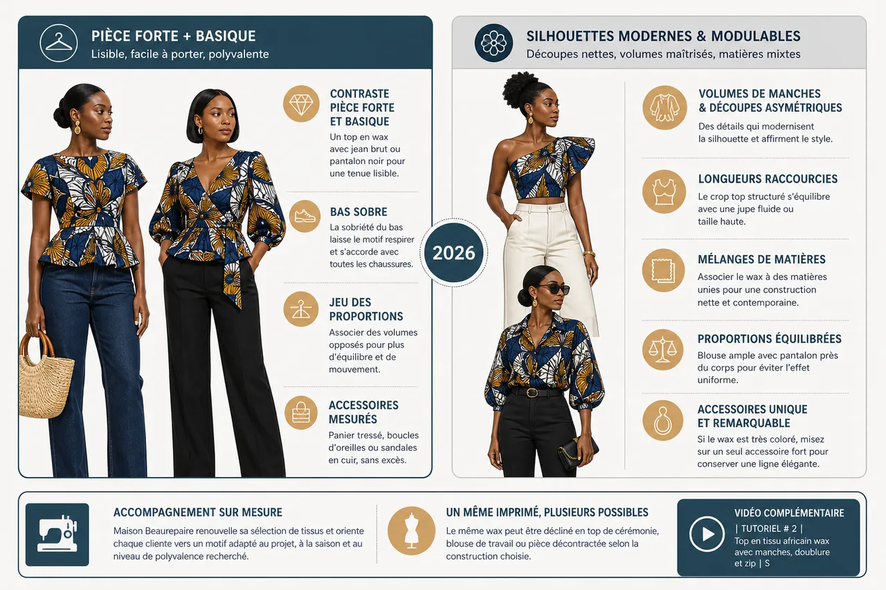 Top en wax femme, comment trouver la coupe qui tombe juste , Tendances 2026 et inspirations de looks avec le wax
