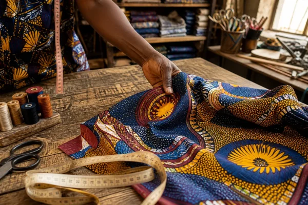 Tissu wax de qualité avec motifs colorés et texture visible