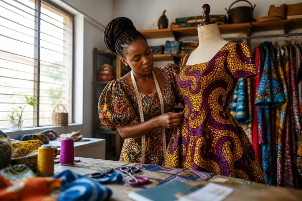 Tissus wax pour vêtements sur mesure pour femme élégante
