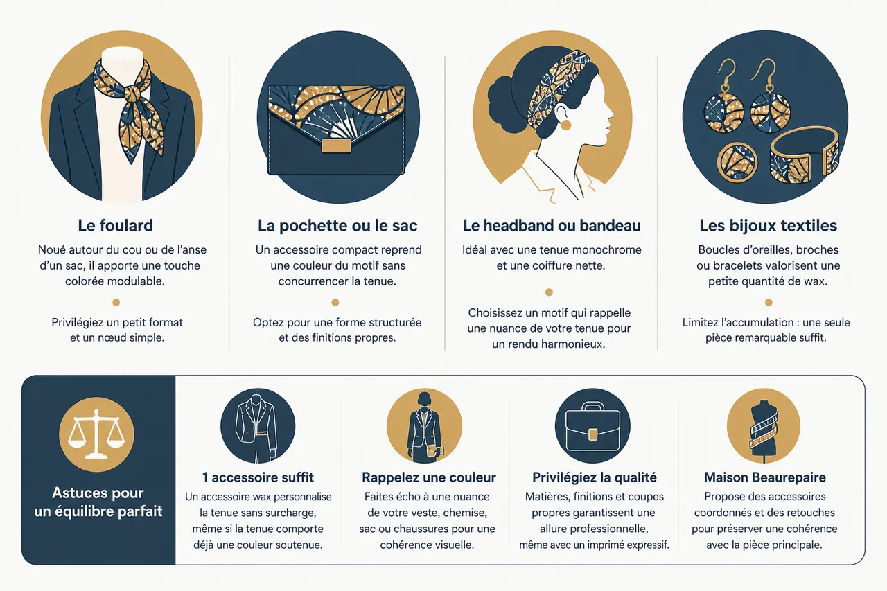 Comment porter le wax au bureau sans en faire trop? , Accessoiriser le wax pour un style raffiné et professionnel